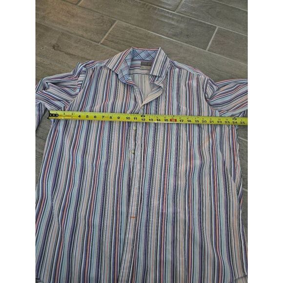 Men's Thomas Dean Multicolor Stripes Long Sleeve Button Up Dress Casual Shirt Si - Picture 6 of 7